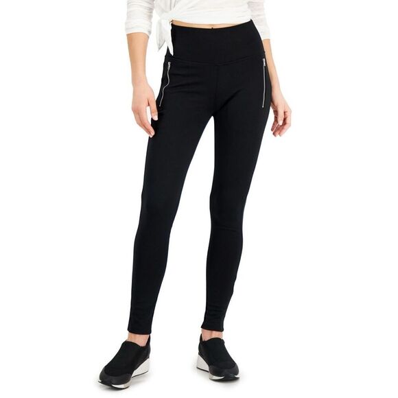 INC Ponte-Knit Side-Zip Leggings, Created for Macy's - Deep Black Size XS - Picture 1 of 3